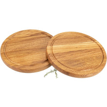 Lade das Bild in den Galerie-Viewer, Schneidebrett Eichenholz - rund 30 cm mit Saftrille und Griff HOF