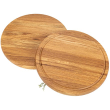 Lade das Bild in den Galerie-Viewer, Schneidebrett Eichenholz - rund 30 cm mit Saftrille und Griff HOF