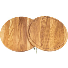 Lade das Bild in den Galerie-Viewer, Schneidebrett Eichenholz - rund 30 cm mit Saftrille und Griff HOF