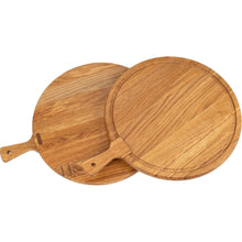 Lade das Bild in den Galerie-Viewer, Schneidebrett Eichenholz - rund 35 cm mit Saftrille und Griff HOF