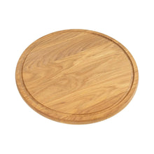 Lade das Bild in den Galerie-Viewer, Schneidebrett Eichenholz - rund 30 cm mit Saftrille und Griff HOF
