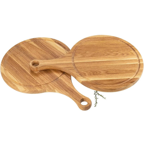 Schneidebrett Eichenholz - rund 25 cm mit Saftrille und Griff HOF