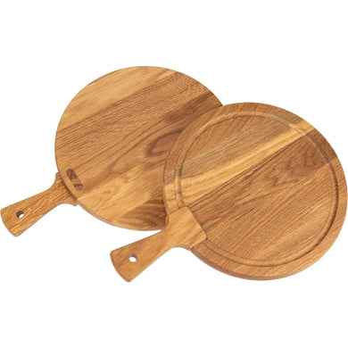 Schneidebrett Eichenholz - rund 30 cm mit Saftrille und Griff HOF