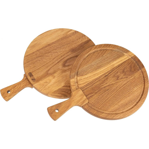 Schneidebrett Eichenholz - rund 30 cm mit Saftrille und Griff HOF