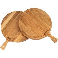 Lade das Bild in den Galerie-Viewer, Schneidebrett Eichenholz - rund 30 cm mit Saftrille und Griff HOF
