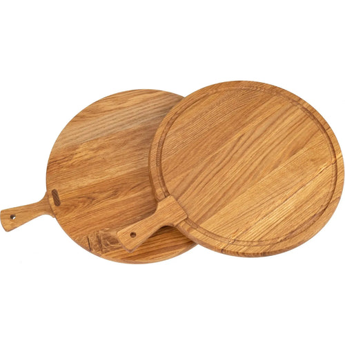 Schneidebrett Eichenholz - rund 35 cm mit Saftrille und Griff HOF