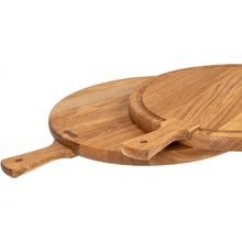 Lade das Bild in den Galerie-Viewer, Schneidebrett Eichenholz - rund 35 cm mit Saftrille und Griff HOF
